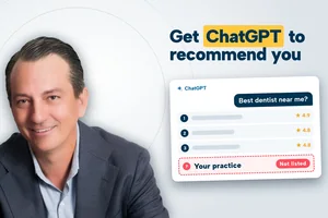 SERP Dental graphic: how to get ChatGPT to recommend your dental practice, website fixes and a 90-day plan